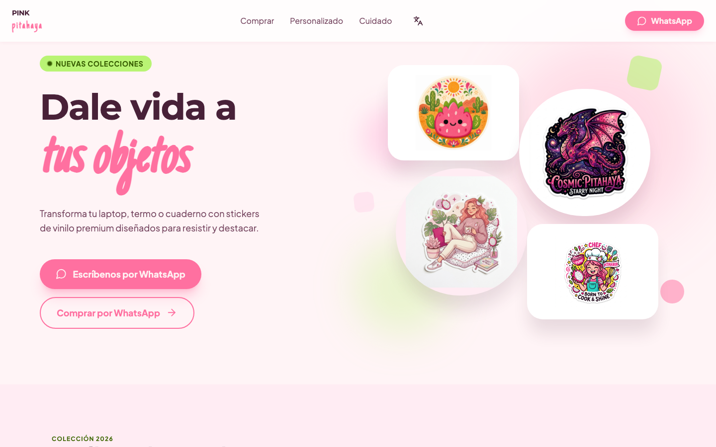 The real Pink Pitahaya storefront showing its current sticker collection